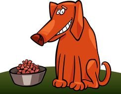 cartoon brown dog near a bowl of food