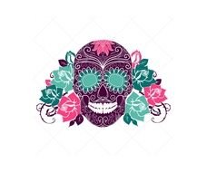 skull among colorful flowers as picture