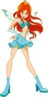 painted fairy in a blue costume on a white background