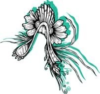 green, black and white floral ornament