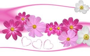 hearts pink and white flowers on a banner