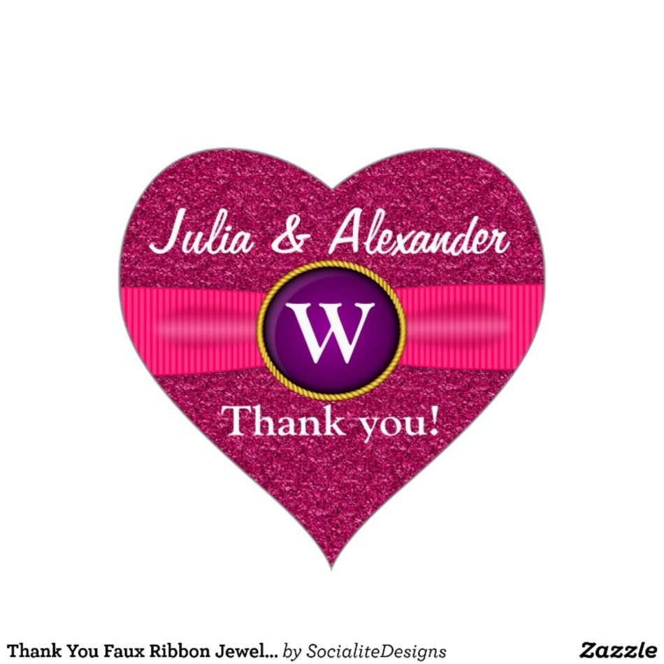 Thank You Faux Ribbon Jewel Pink Glitter Heart Stickers By