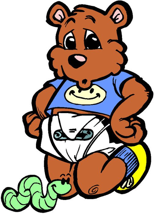 cartoon surprized Teddy Bear looking at worm