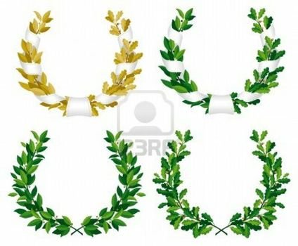 Set Of The Laurel And Oak Wreaths With Green Bronze Leaves Stock