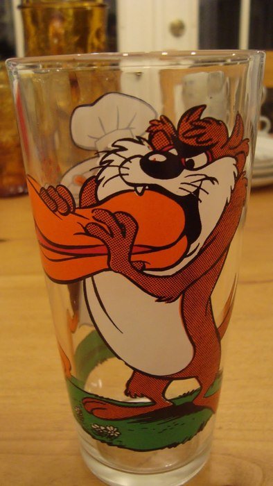 glass with the image of the tasmanian devil