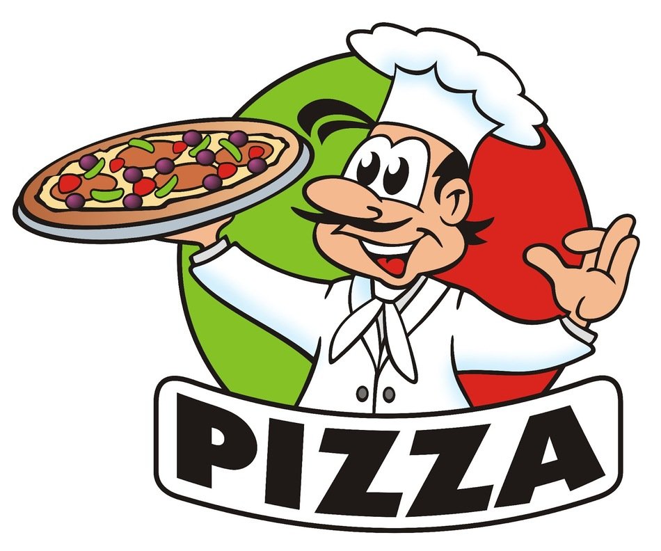 logo pizzeria with a cook on a white background