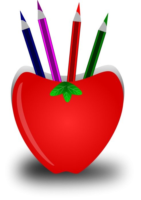 colorful pencils in red bowl, drawing