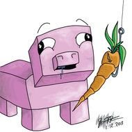 Colorful drawing of Minecraft Pig and the carrot clipart