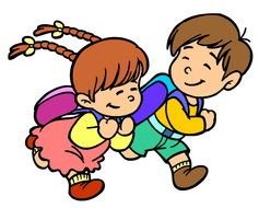 drawn schoolchildren run to school