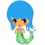 Cartoon Mermaid With Blue Hair