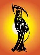 drawn death symbol on sunset background