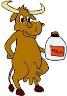 Cartoon Cow Holding Milk drawing