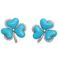 Turquoise Diamond Gold Clover Earrings Italy 21st Century