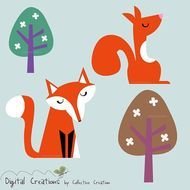 The Fox And Squirrel Digital Clipart Set Ideal For Scrapbooking