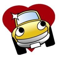 drawing of a car on a background of red hearts