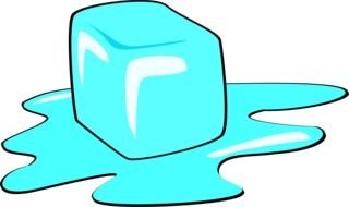 drawn ice cube and puddle on a white background