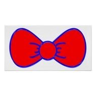 Big Red Bow Cartoon Blue Outline Bright Neon Print