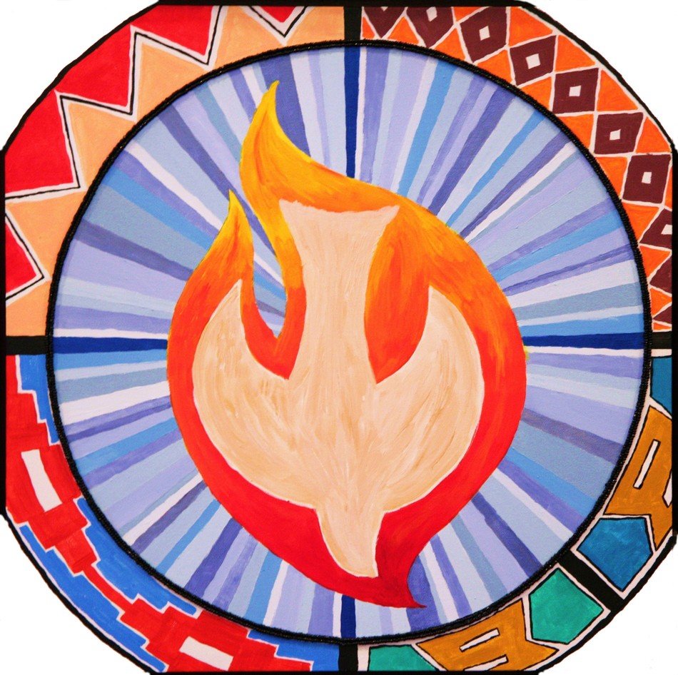 emblem with dove with fire