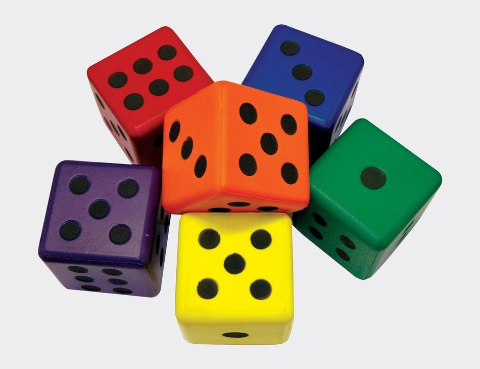 dices of different colors on a light background