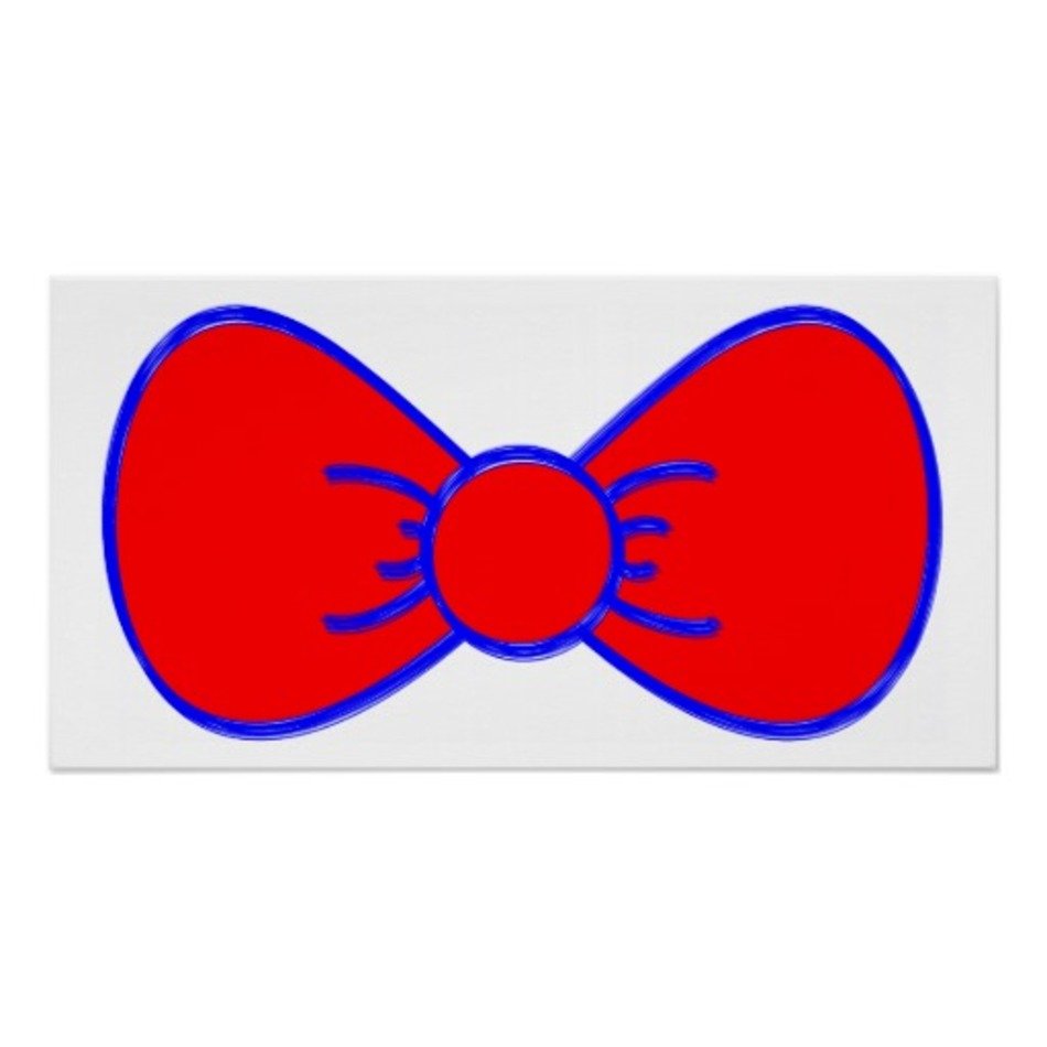 Big Red Bow Cartoon Blue Outline Bright Neon Print