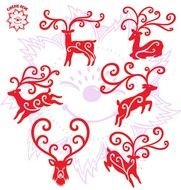 Decorative Christmas Reindeer Digital Clipart Printable