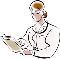 drawn female doctor with patient card