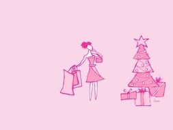 Pink Christmas girl drawing