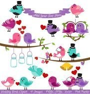 Vintage Love Bird Wedding Clip Art N2