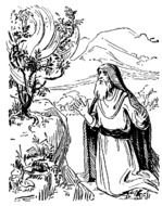 Black and white drawing of the Moses And Burning Bush clipart