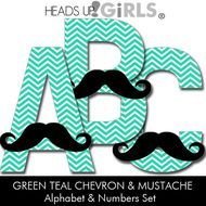 Green Teal Chevron amp Mustache Alphabet And Numbers Set By