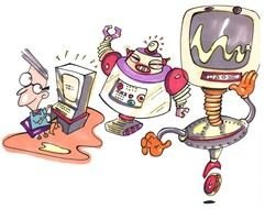 cartoon professor and two robots