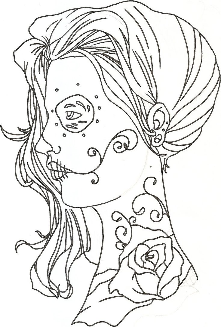 Rose Tattoo on girl’s neck and face, Outline free image download