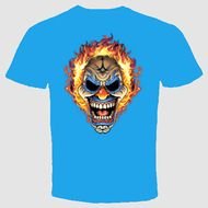 Clip art of Scary Flaming Skull on a blue t-shirt