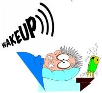 Is It Time To Wake Up, cartoon angry man in bed and alarm clock