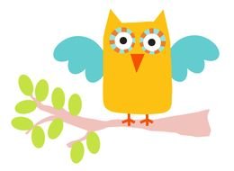 drawing of a yellow owl on a tree branch