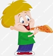 Cartoon Boy Eating Pizza