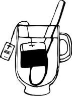 Black and white drawing of the tea clipart