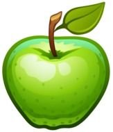 drawing of a green apple with a green leaf