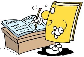animated book with pen in hand