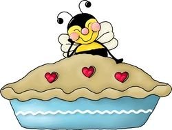 cartoon bee sitting on a pie