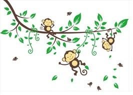 three Cartoon Monkeys On Tree as an illustration