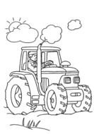 drawn tractor on the field in coloring book