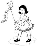 black and white drawing of a girl with a kite