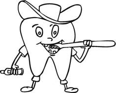 Dental Hygiene, anthropomorphic tooth with brush and toothpaste, drawing