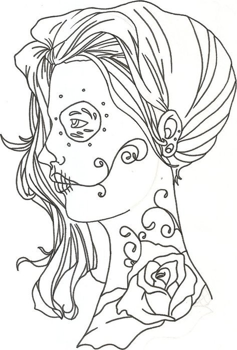 Rose Tattoo on girlâs neck and face, Outline