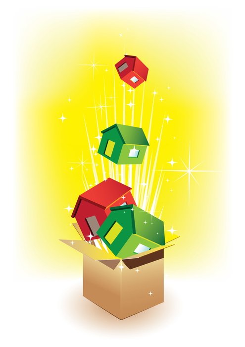 Green and red houses in the boxes clipart