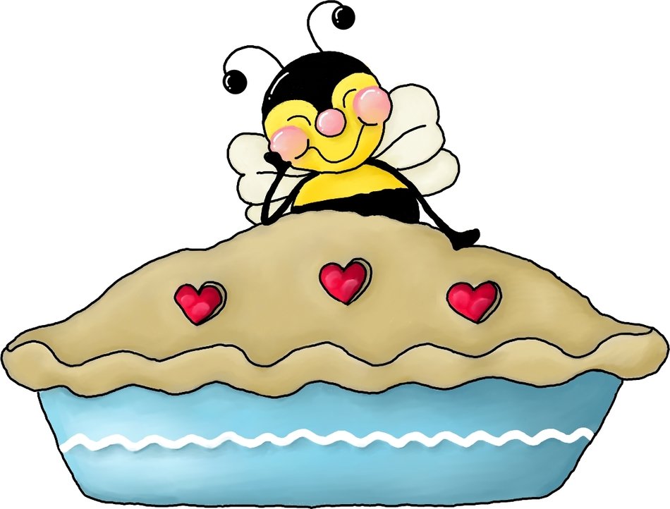 cartoon bee sitting on a pie