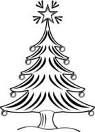 black and white drawing of a decorated christmas tree