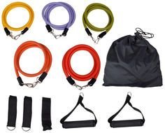 set of colorful Resistance Bands and bag