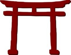 painted red japanese gate on a black background
